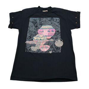 Hazelwood Shirt Womens M Black Short Sleeve Mock Neck Shoulder Pads Cotton Tee